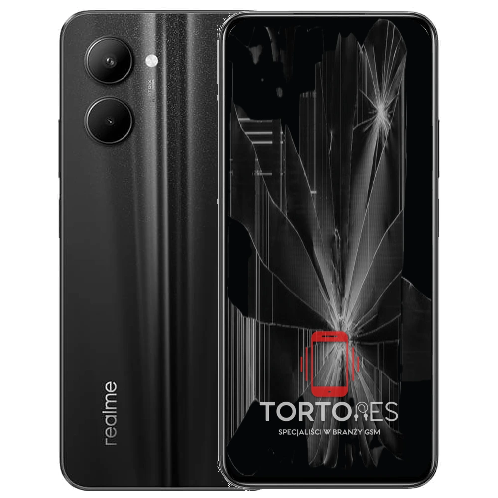 Realme C33 z ilustracją pękniętego wyświetlacza - wymiana zbitego wyświetlacza