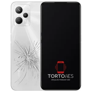 Realme C35 z ilustracją pękniętej tylnej klapki - wymiana zbitej klapki