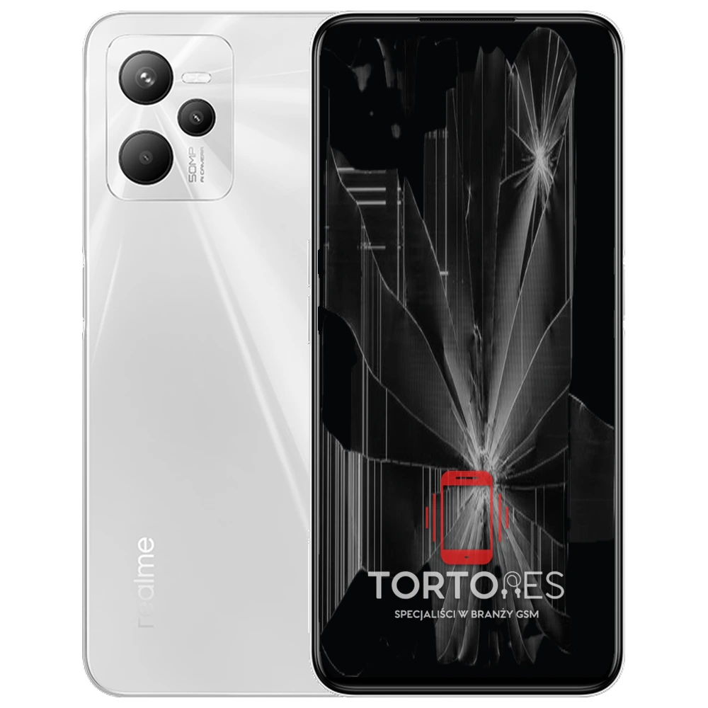 Realme C35 z ilustracją pękniętego wyświetlacza - wymiana zbitego wyświetlacza