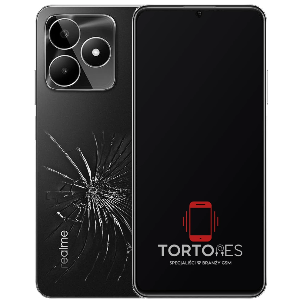 Realme C53 (EU) z ilustracją pękniętej tylnej klapki - wymiana zbitej klapki
