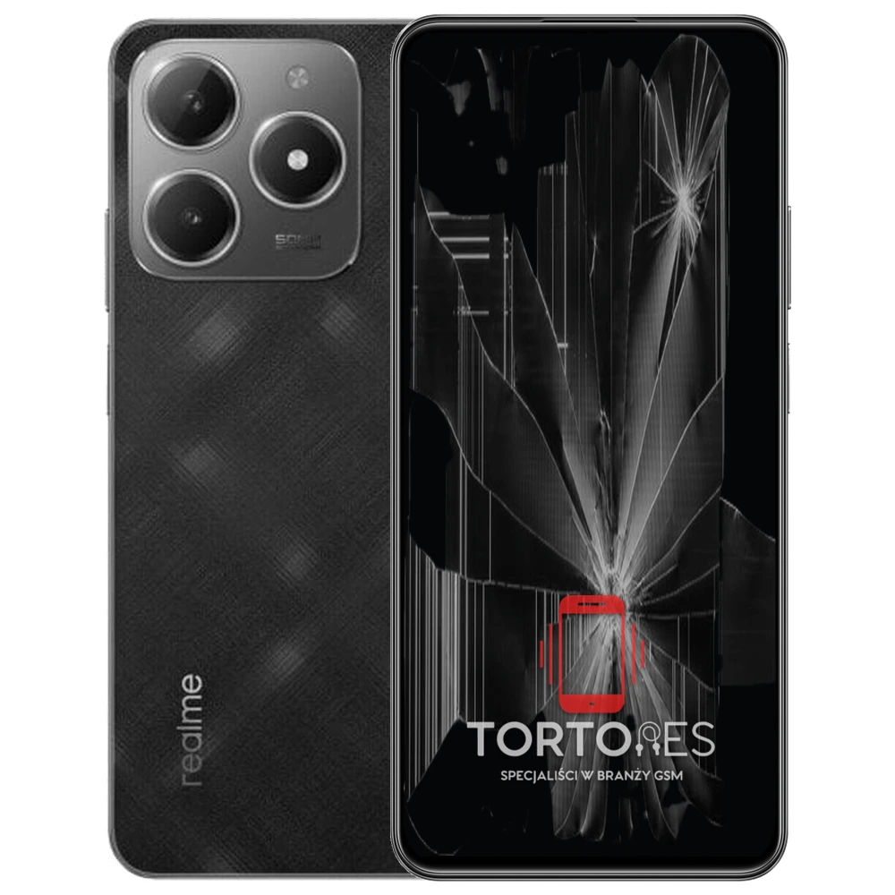 Realme C61 z ilustracją pękniętego wyświetlacza - wymiana zbitego wyświetlacza