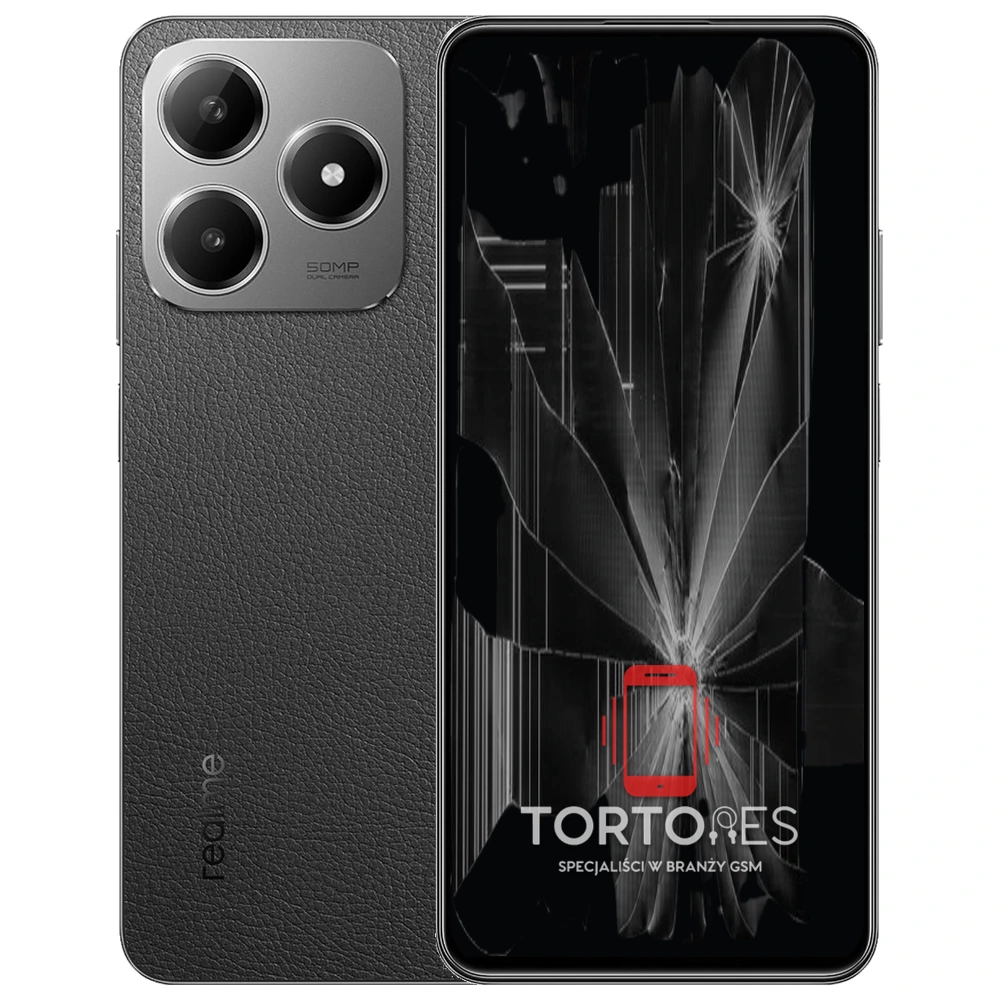 Realme C63 z ilustracją pękniętego wyświetlacza - wymiana zbitego wyświetlacza