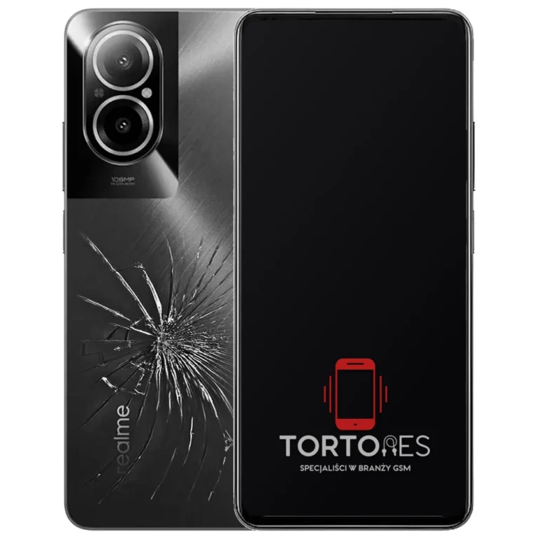 Realme C67 4G z ilustracją pękniętej tylnej klapki - wymiana zbitej klapki