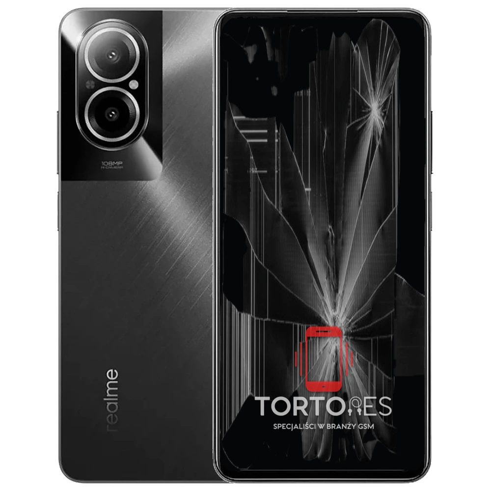 Realme C67 4G z ilustracją pękniętego wyświetlacza - wymiana zbitego wyświetlacza