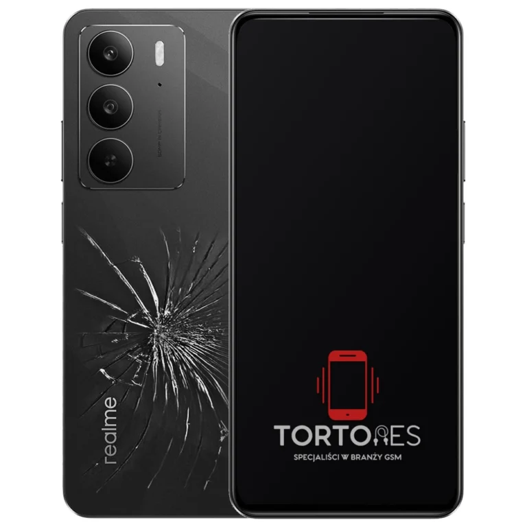 Realme C75 z ilustracją pękniętej tylnej klapki - wymiana zbitej klapki