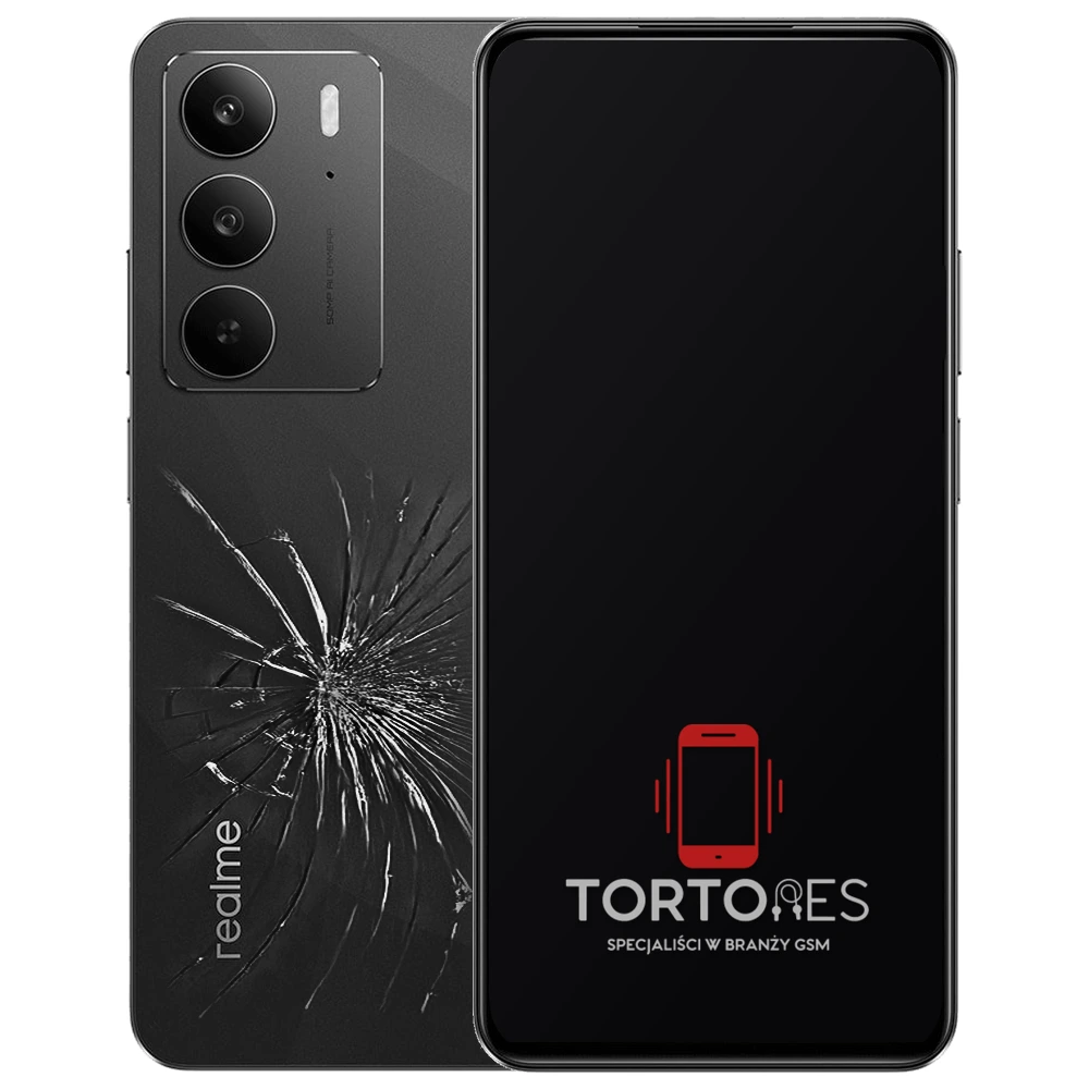 Realme C75 z ilustracją pękniętej tylnej klapki - wymiana zbitej klapki