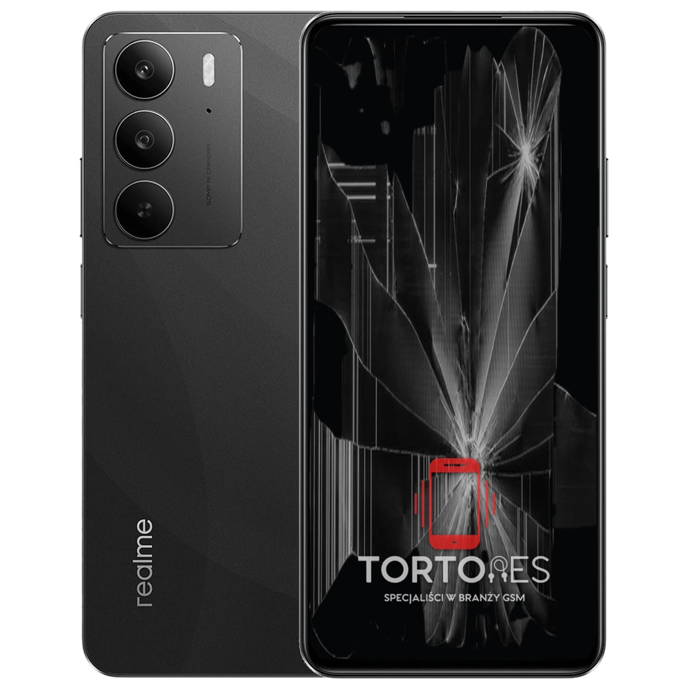 Realme C75 z ilustracją pękniętego wyświetlacza - wymiana zbitego wyświetlacza