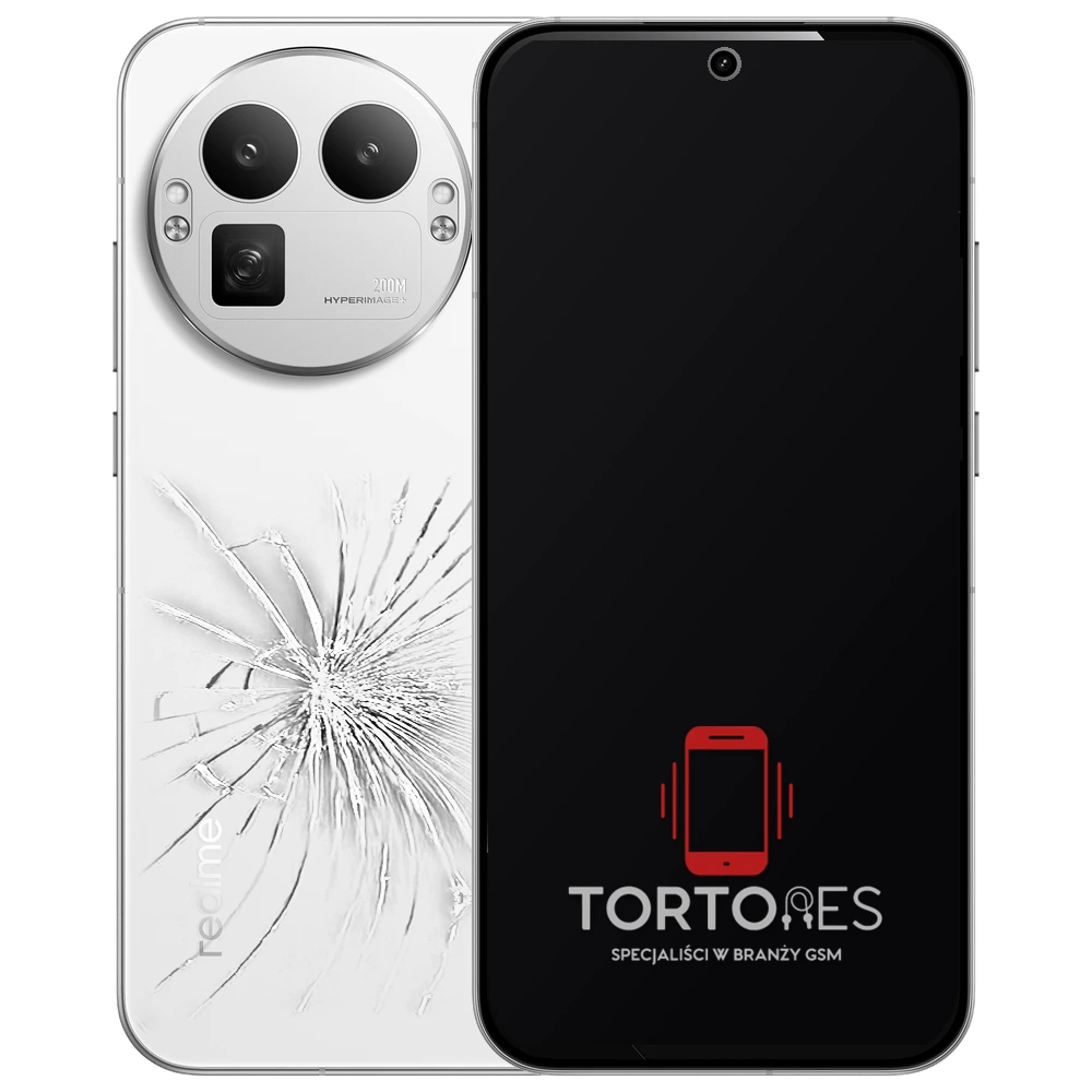 Realme GT 8 Pro z ilustracją pękniętej tylnej klapki - wymiana zbitej klapki