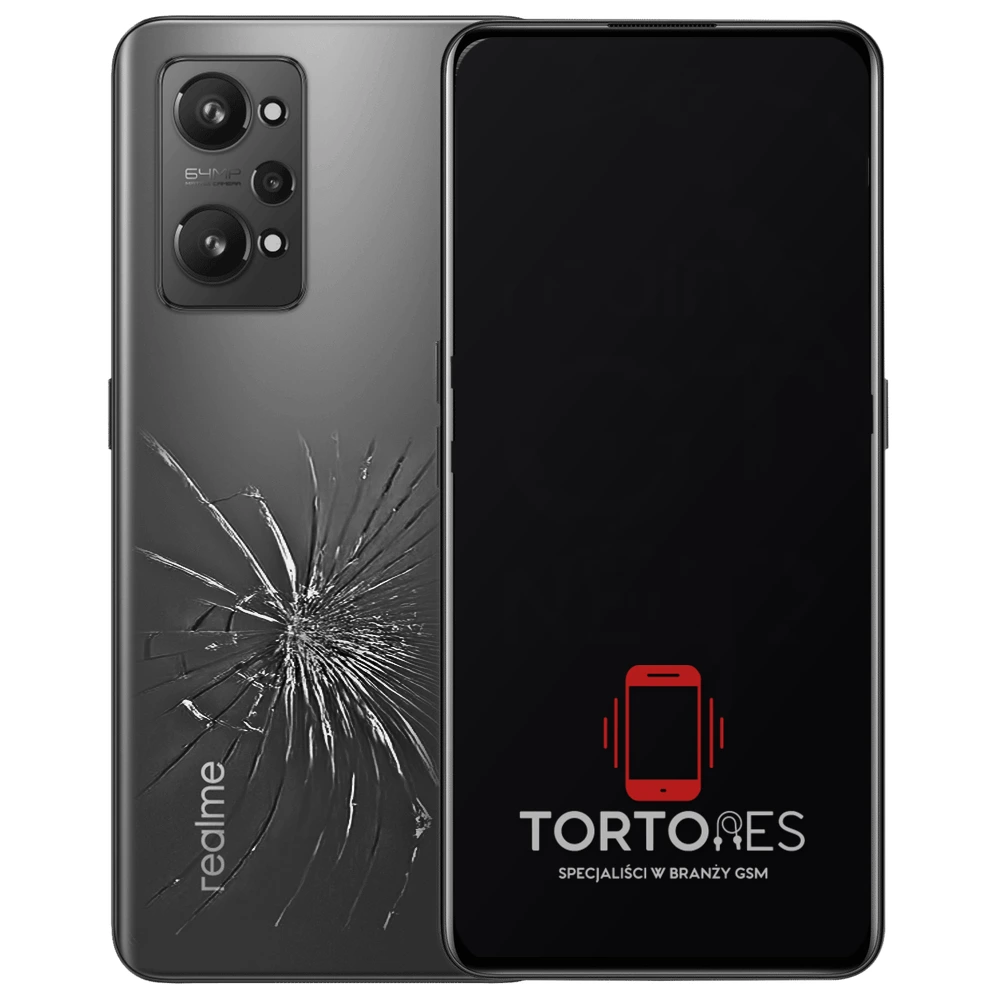 Realme GT Neo 2 z ilustracją pękniętej tylnej klapki - wymiana zbitej klapki