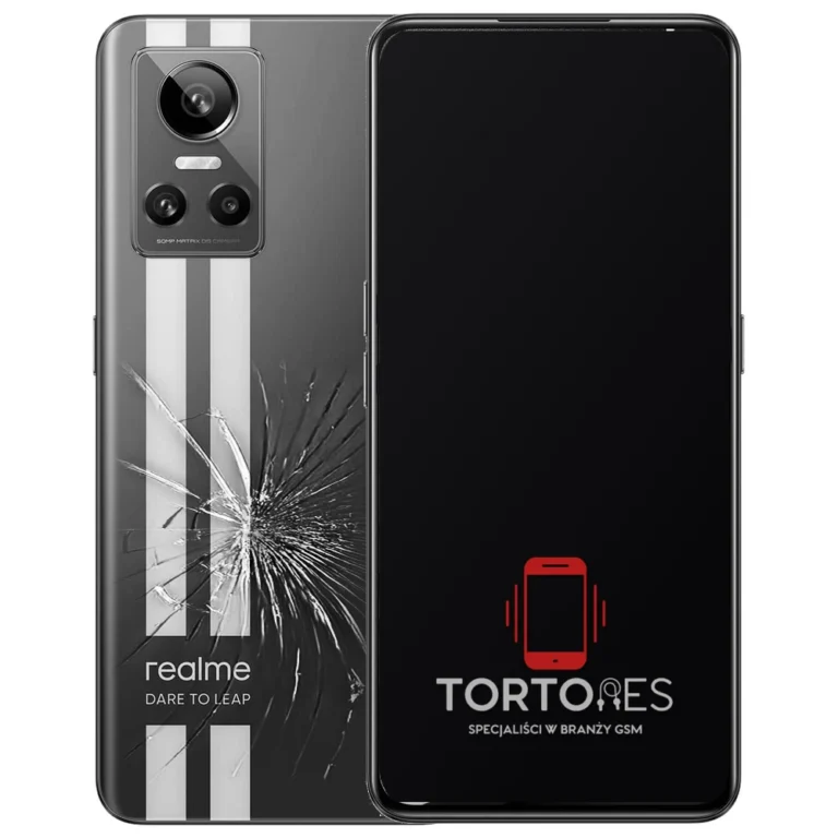 Realme GT Neo 3 150W z ilustracją pękniętej tylnej klapki - wymiana zbitej klapki