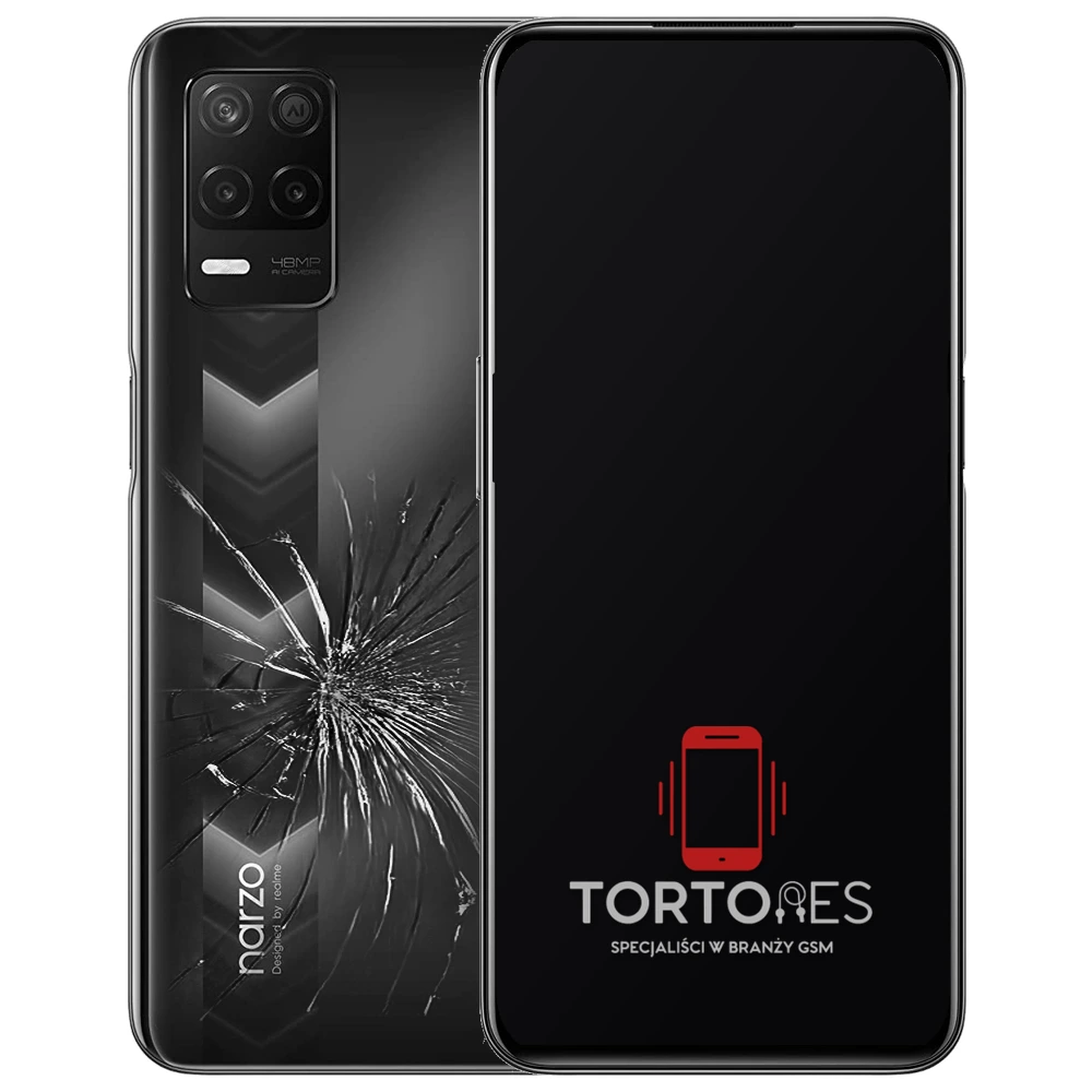 Realme Narzo 30 5G z ilustracją pękniętej tylnej klapki - wymiana zbitej klapki