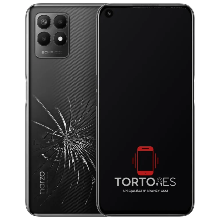 Realme Narzo 50 4G z ilustracją pękniętej tylnej klapki - wymiana zbitej klapki