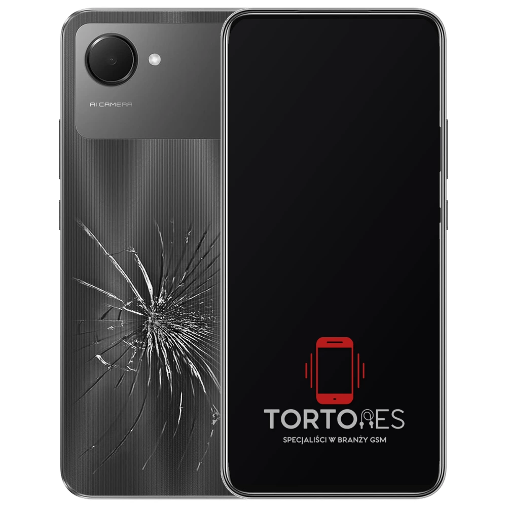 Realme Narzo 50i Prime z ilustracją pękniętej tylnej klapki - wymiana zbitej klapki