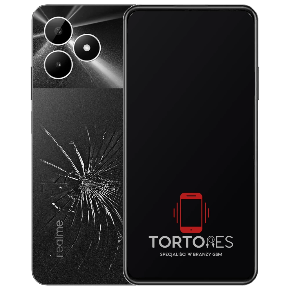 Realme Note 50 z ilustracją pękniętej tylnej klapki - wymiana zbitej klapki