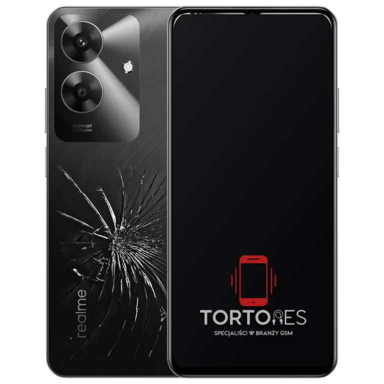Realme Note 60 z ilustracją pękniętej tylnej klapki - wymiana zbitej klapki