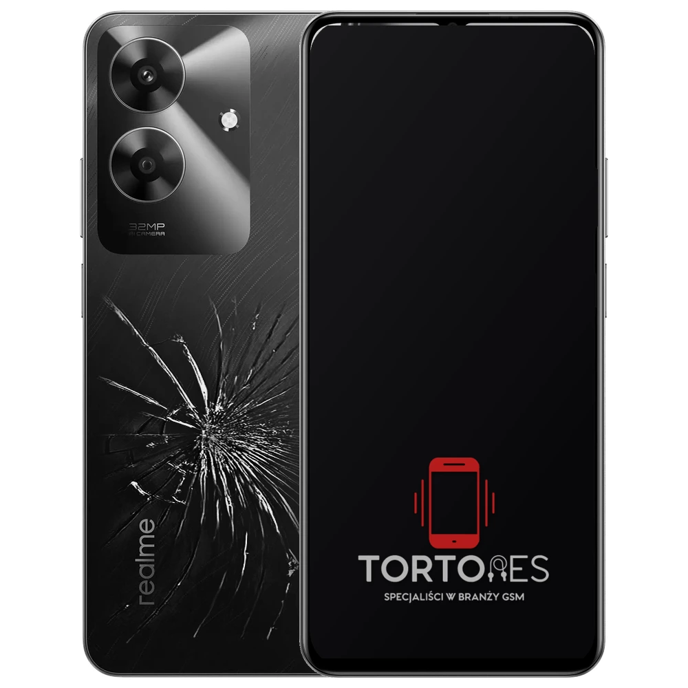 Realme Note 60 z ilustracją pękniętej tylnej klapki - wymiana zbitej klapki