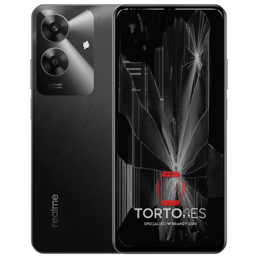 Realme Note 60 z ilustracją pękniętego wyświetlacza - wymiana zbitego wyświetlacza