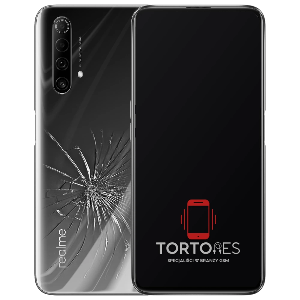 Realme X50 5G z ilustracją pękniętej tylnej klapki - wymiana zbitej klapki