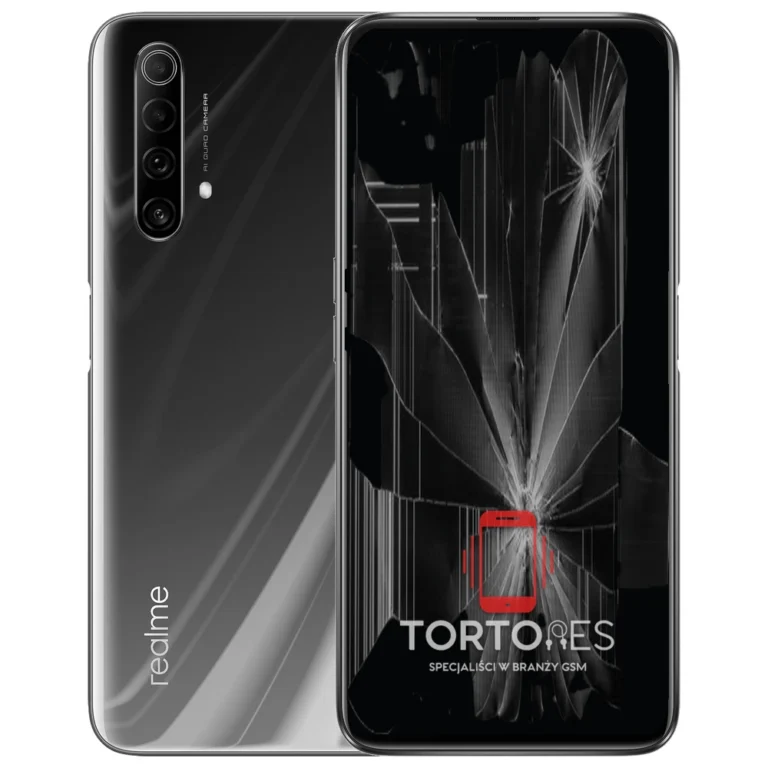 Realme X50 5G z ilustracją pękniętego wyświetlacza - wymiana zbitego wyświetlacza