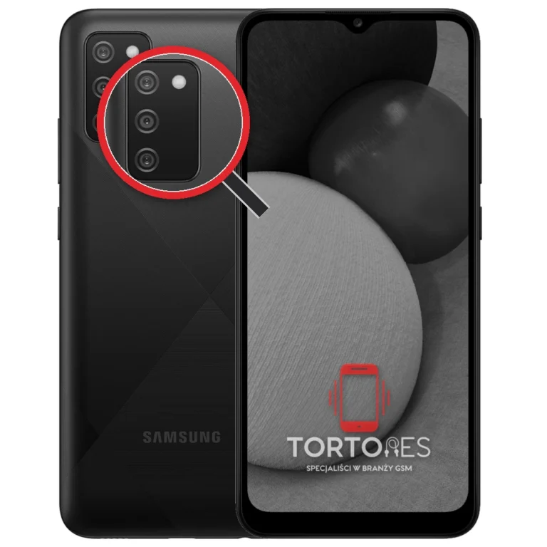 Samsung Galaxy A02s z lupą na tylnych aparatach - wymiana tylnej kamery