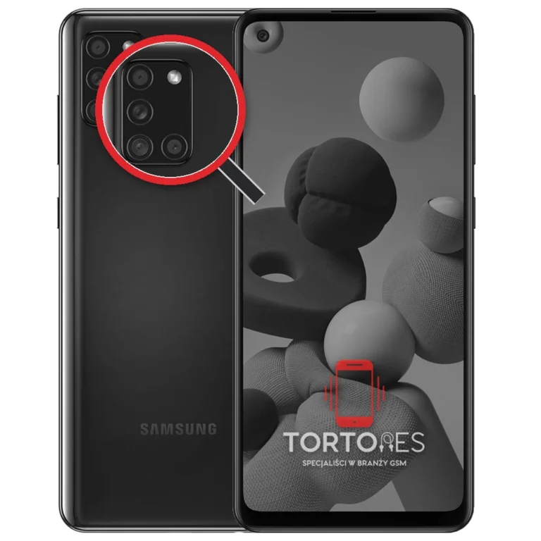 Samsung Galaxy A21s z lupą na tylnych aparatach - wymiana tylnej kamery