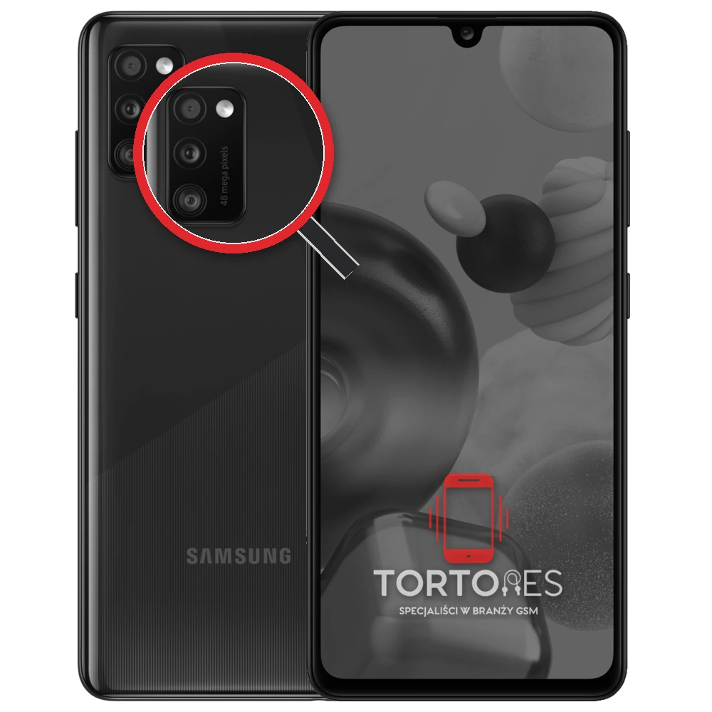Samsung Galaxy A41 z lupą na tylnych aparatach - wymiana tylnej kamery