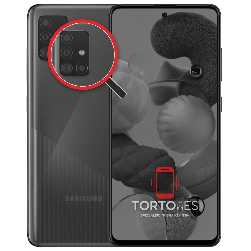 Samsung Galaxy A51 LTE z lupą na tylnych aparatach - wymiana tylnej kamery