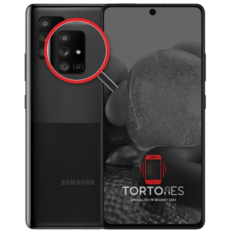 Samsung Galaxy A71 5G z lupą na tylnych aparatach - wymiana tylnej kamery