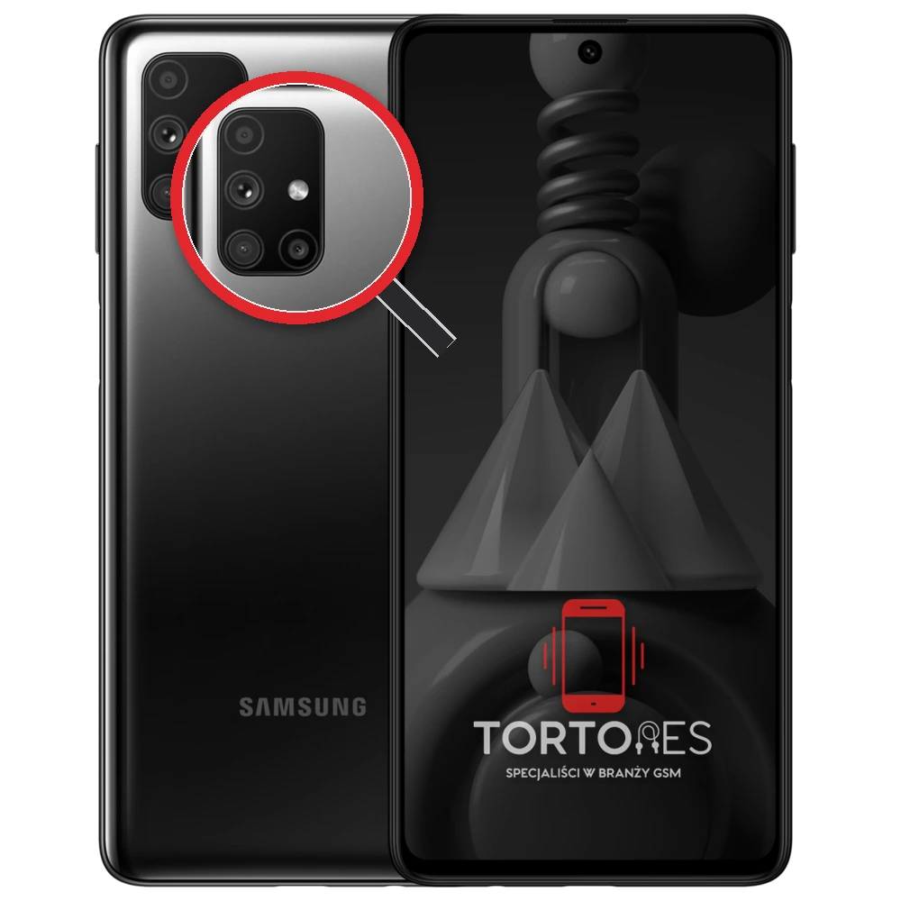 Samsung Galaxy M51 z lupą na tylnych aparatach - wymiana tylnej kamery