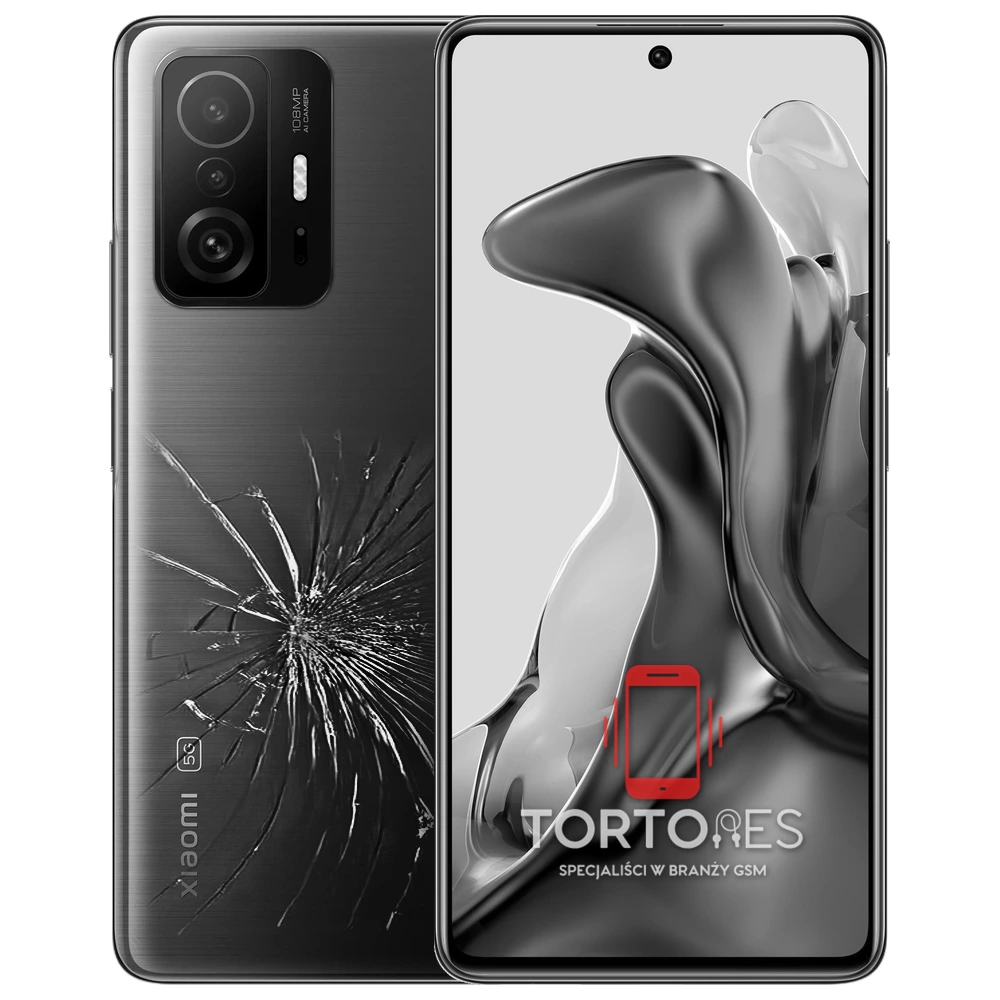 Xiaomi 11T Pro z ilustracją pękniętej tylnej klapki - wymiana zbitej klapki
