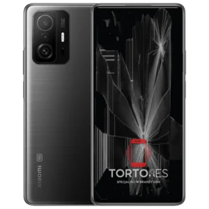 Xiaomi 11T Pro z ilustracją pękniętego wyświetlacza - wymiana zbitego wyświetlacza