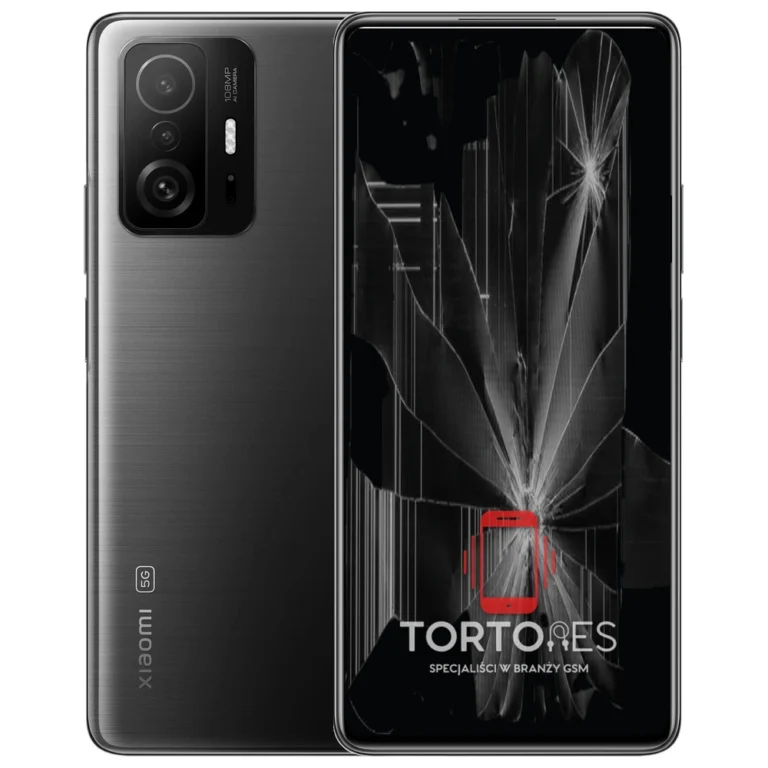Xiaomi 11T Pro z ilustracją pękniętego wyświetlacza - wymiana zbitego wyświetlacza