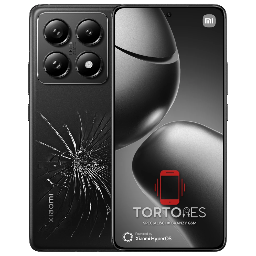 Xiaomi 14T Pro z ilustracją pękniętej tylnej klapki - wymiana zbitej klapki