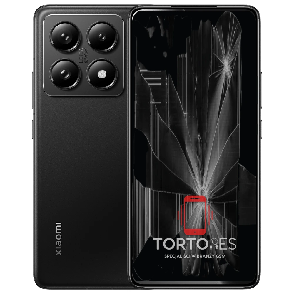 Xiaomi 14T Pro z ilustracją pękniętego wyświetlacza - wymiana zbitego wyświetlacza