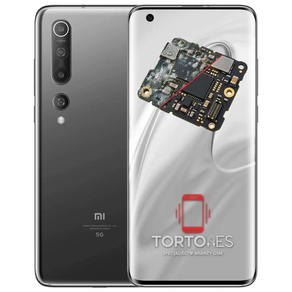 Xiaomi Mi 10 z ilustracją zalania - czyszczenie po zalaniu
