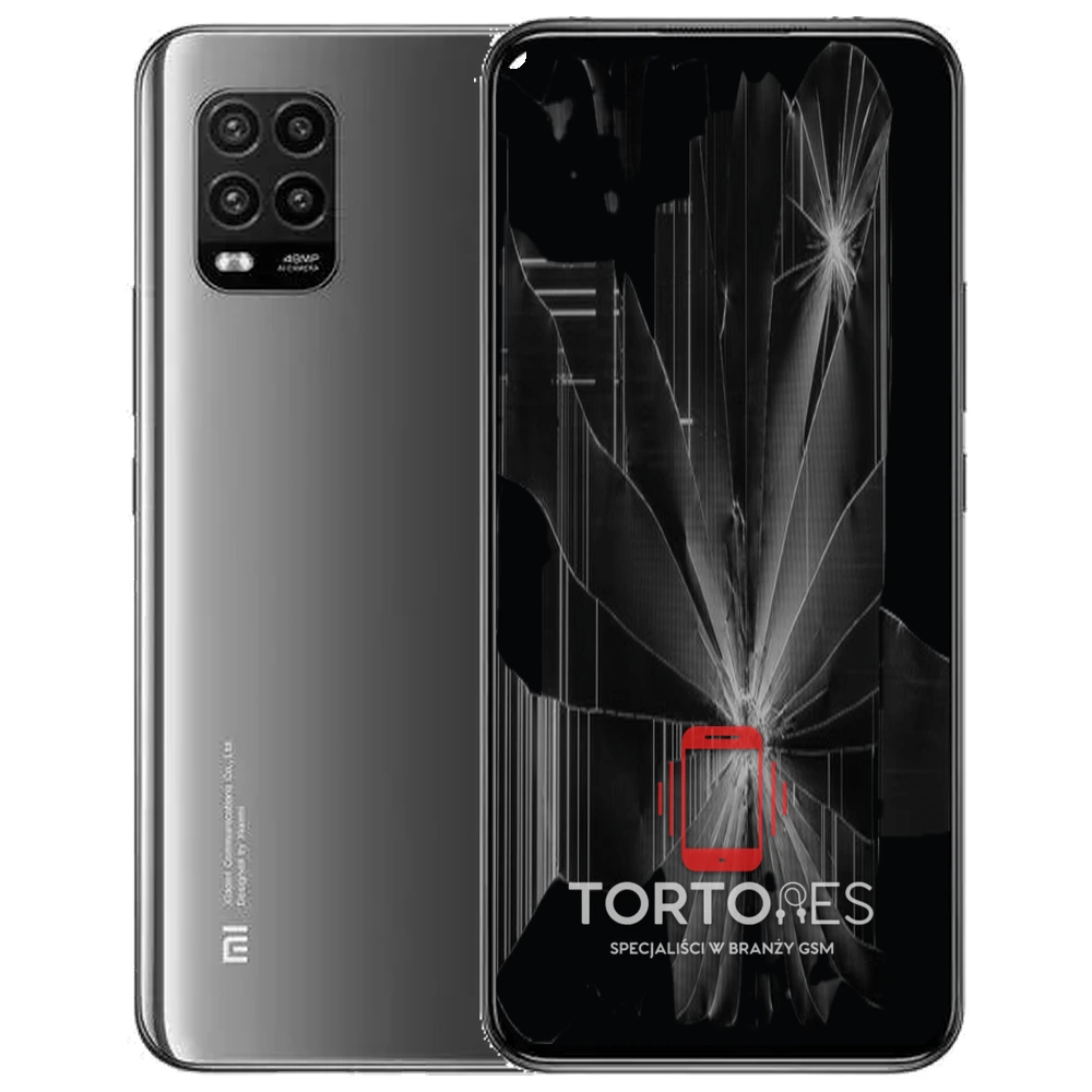 Xiaomi Mi 10 Lite 5G z ilustracją pękniętego wyświetlacza - wymiana zbitego wyświetlacza