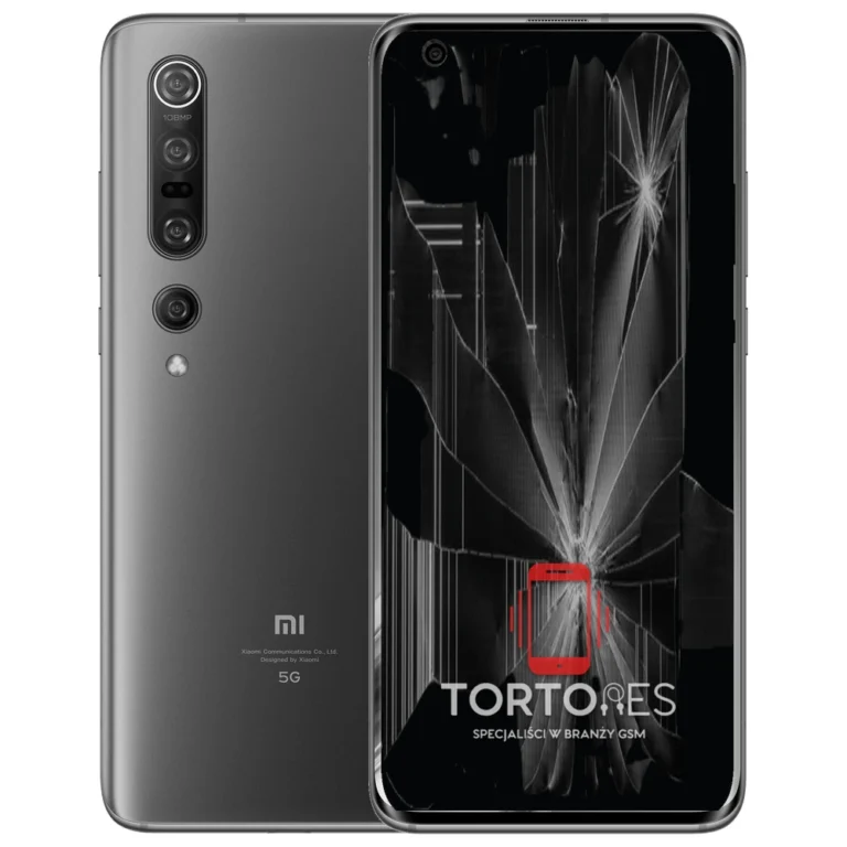 Xiaomi Mi 10 Pro z ilustracją pękniętego wyświetlacza - wymiana zbitego wyświetlacza