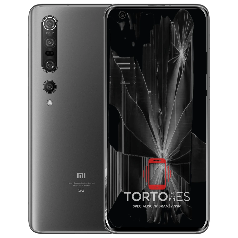 Xiaomi Mi 10 Pro z ilustracją pękniętego wyświetlacza - wymiana zbitego wyświetlacza