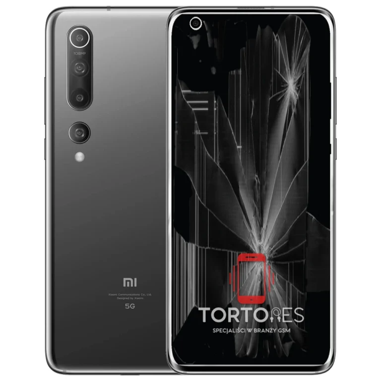 Xiaomi Mi 10 z ilustracją pękniętego wyświetlacza - wymiana zbitego wyświetlacza
