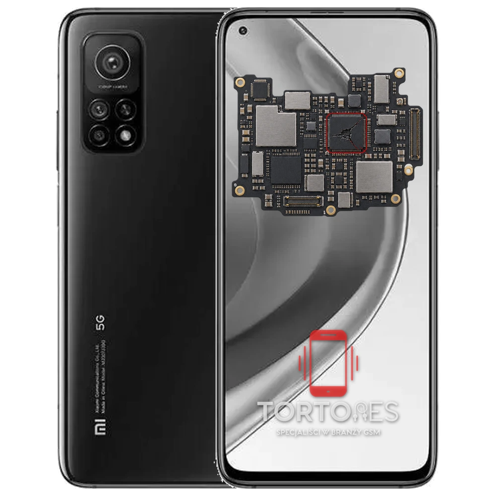 Xiaomi Mi 10T Pro z ilustracją płyty głównej - naprawa płyty głównej