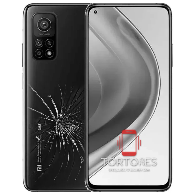 Xiaomi Mi 10T Pro z ilustracją pękniętej tylnej klapki - wymiana zbitej klapki