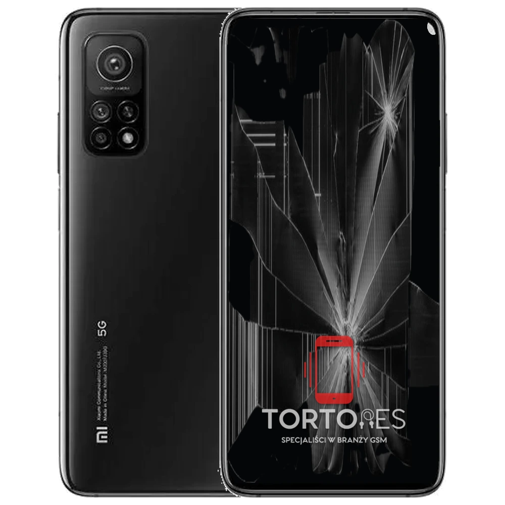 Xiaomi Mi 10T Pro z ilustracją pękniętego wyświetlacza - wymiana zbitego wyświetlacza