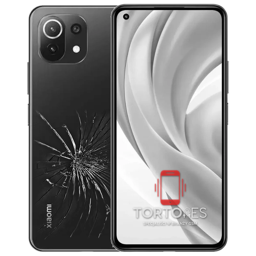 Xiaomi Mi 11 Lite 5G z ilustracją pękniętej tylnej klapki - wymiana zbitej klapki