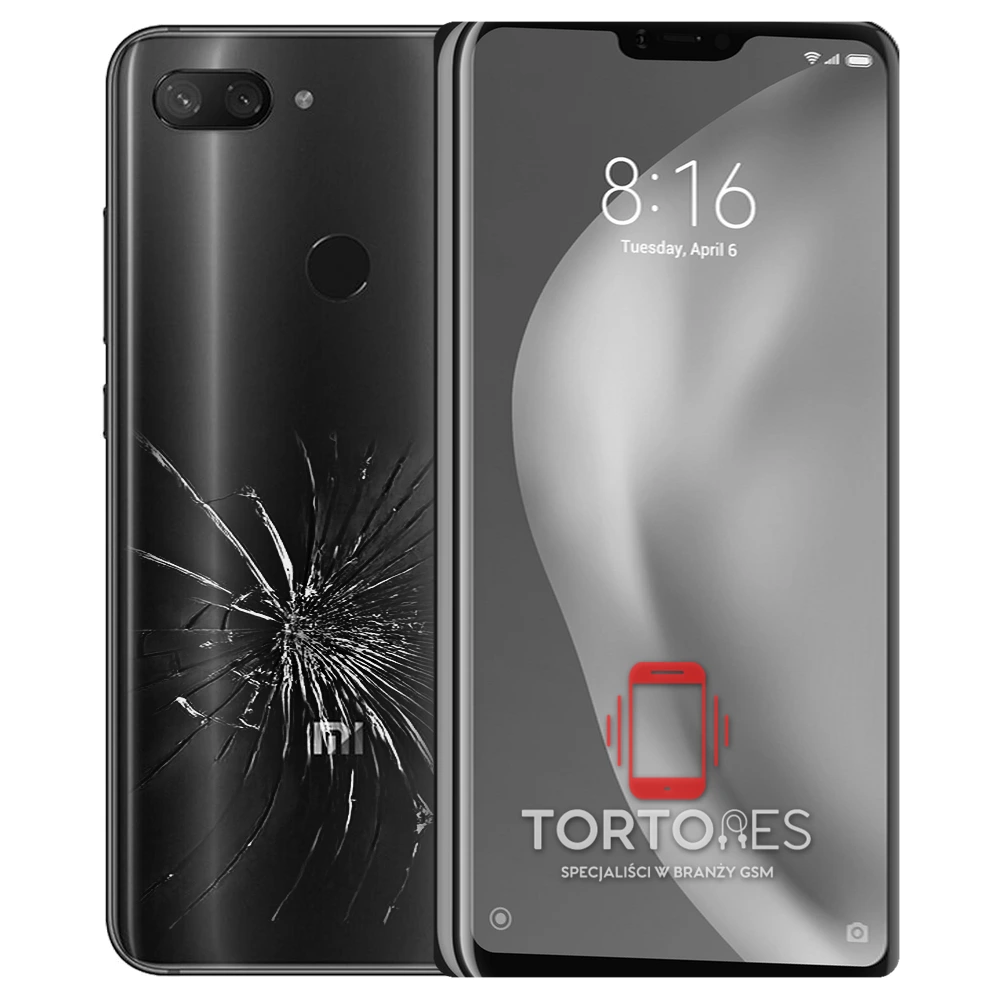 Xiaomi Mi 8 Lite z ilustracją pękniętej tylnej klapki - wymiana zbitej klapki