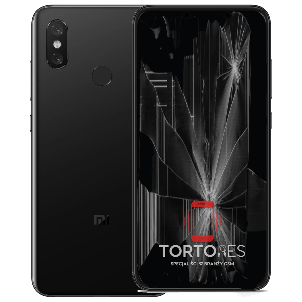 Xiaomi Mi 8 z ilustracją pękniętego wyświetlacza - wymiana zbitego wyświetlacza