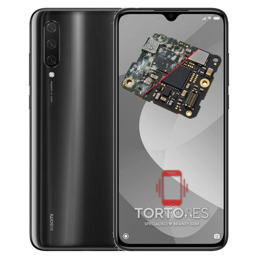 Xiaomi Mi 9 Lite z ilustracją zalania - czyszczenie po zalaniu