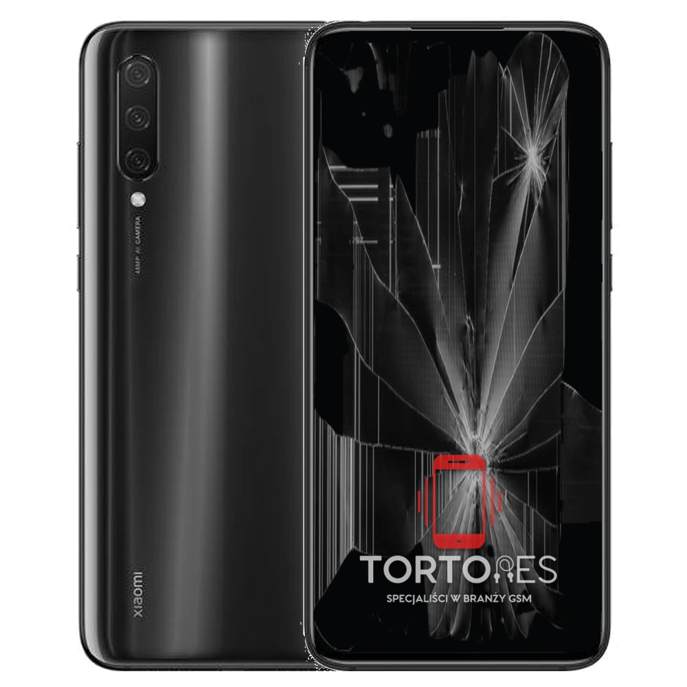 Xiaomi Mi 9 Lite z ilustracją pękniętego wyświetlacza - wymiana zbitego wyświetlacza