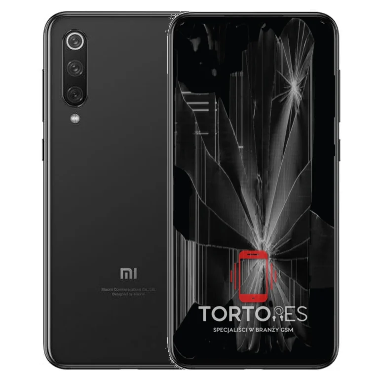 Xiaomi Mi 9 SE z ilustracją pękniętego wyświetlacza - wymiana zbitego wyświetlacza