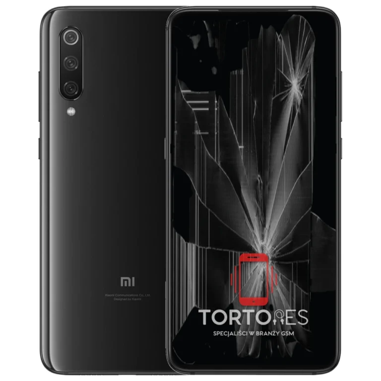 Xiaomi Mi 9 z ilustracją pękniętego wyświetlacza - wymiana zbitego wyświetlacza