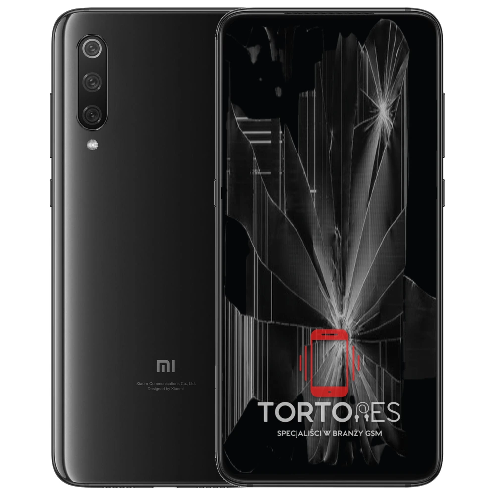 Xiaomi Mi 9 z ilustracją pękniętego wyświetlacza - wymiana zbitego wyświetlacza